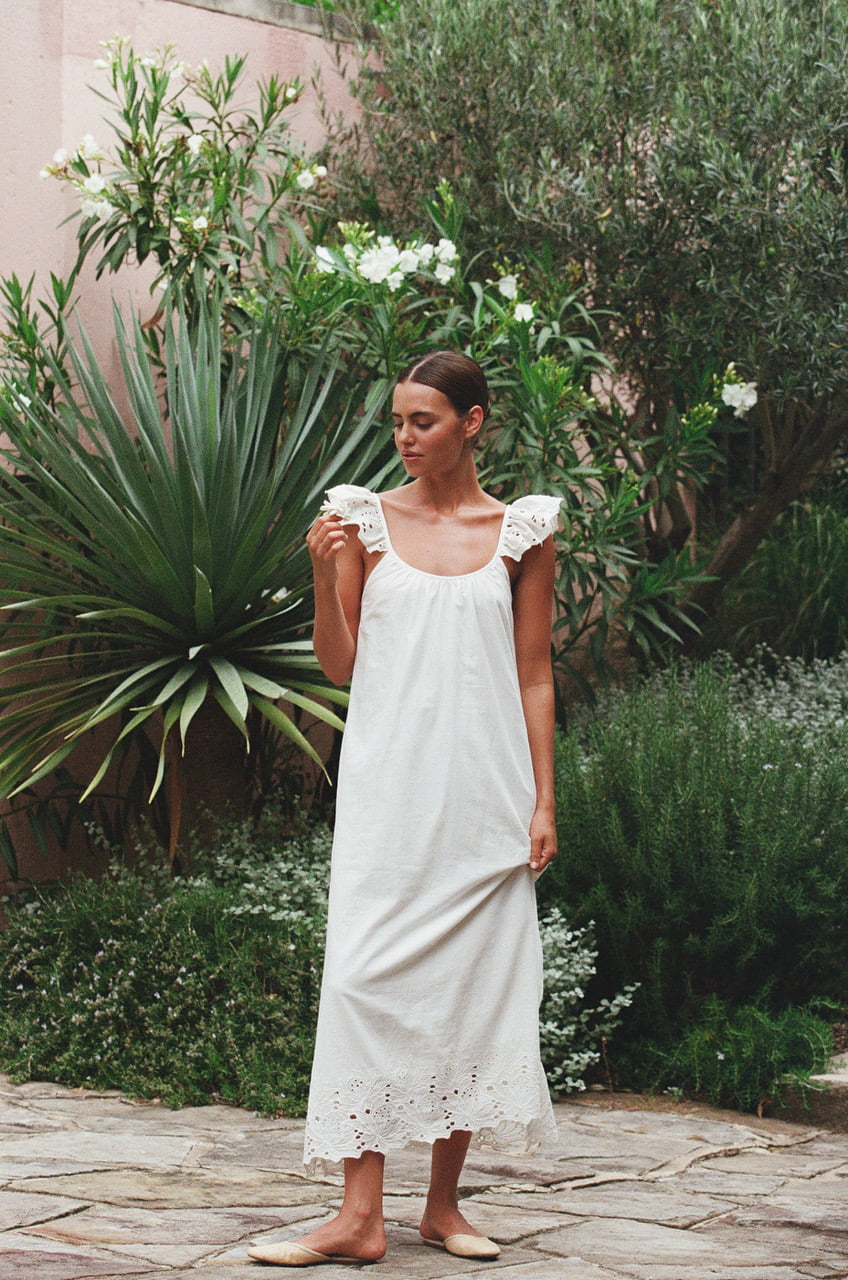 Indah Lounge Dress - Cotton Embroidery - Vanilla