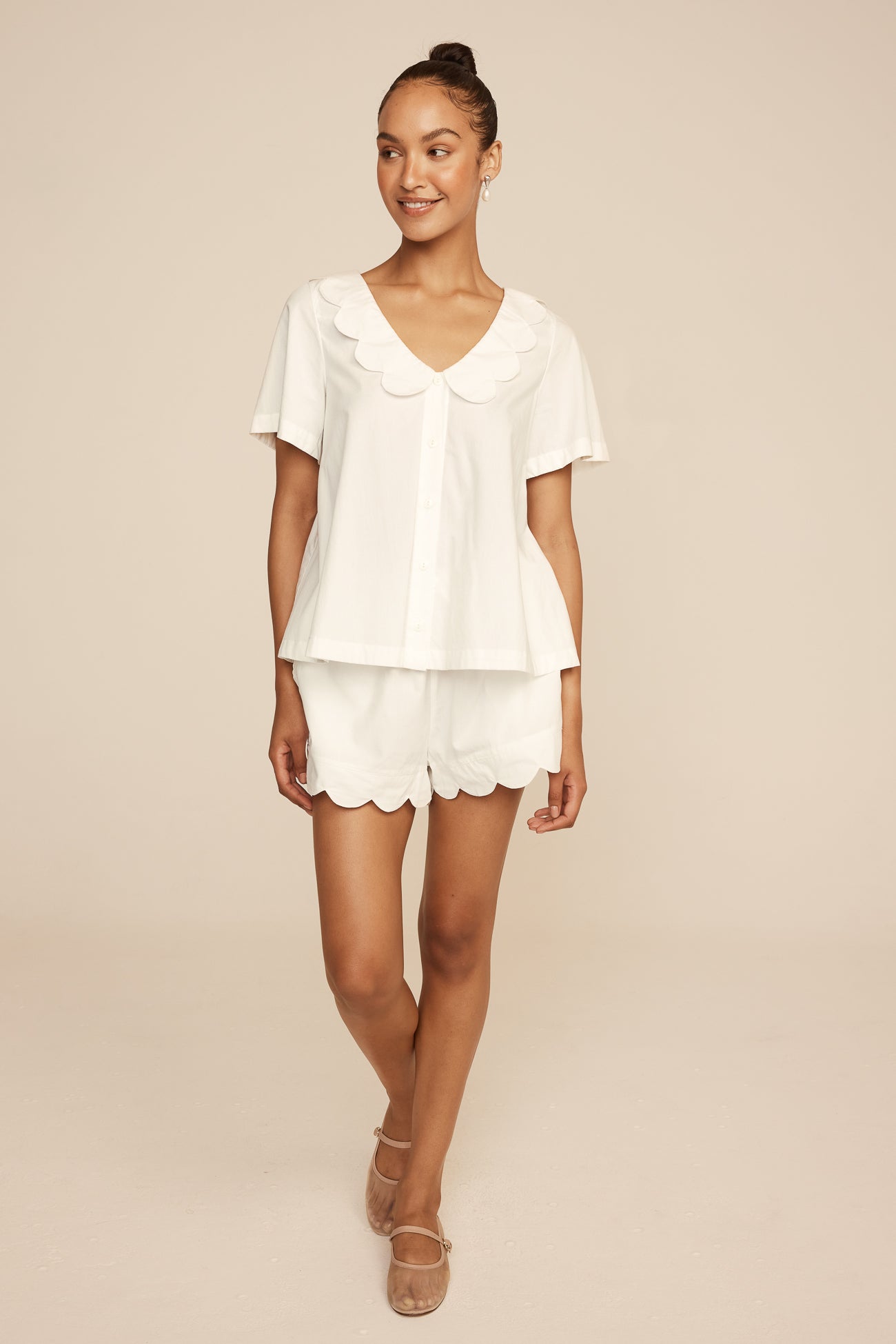 Penelope Sleep Set - Shorts - Cotton Modal - Off White