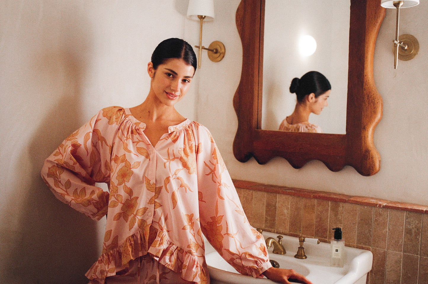 Sophie Sleep Set - Long - Cotton Modal - Romantic Floral Peach