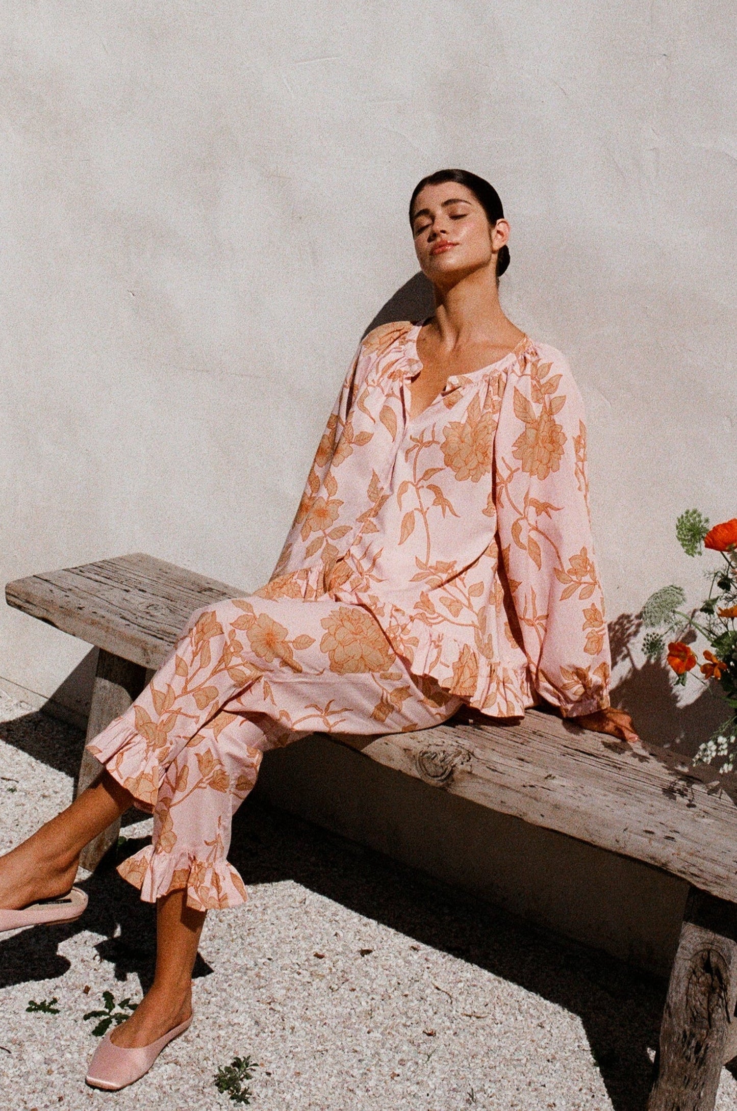 Sophie Sleep Set - Long - Cotton Modal - Romantic Floral Peach