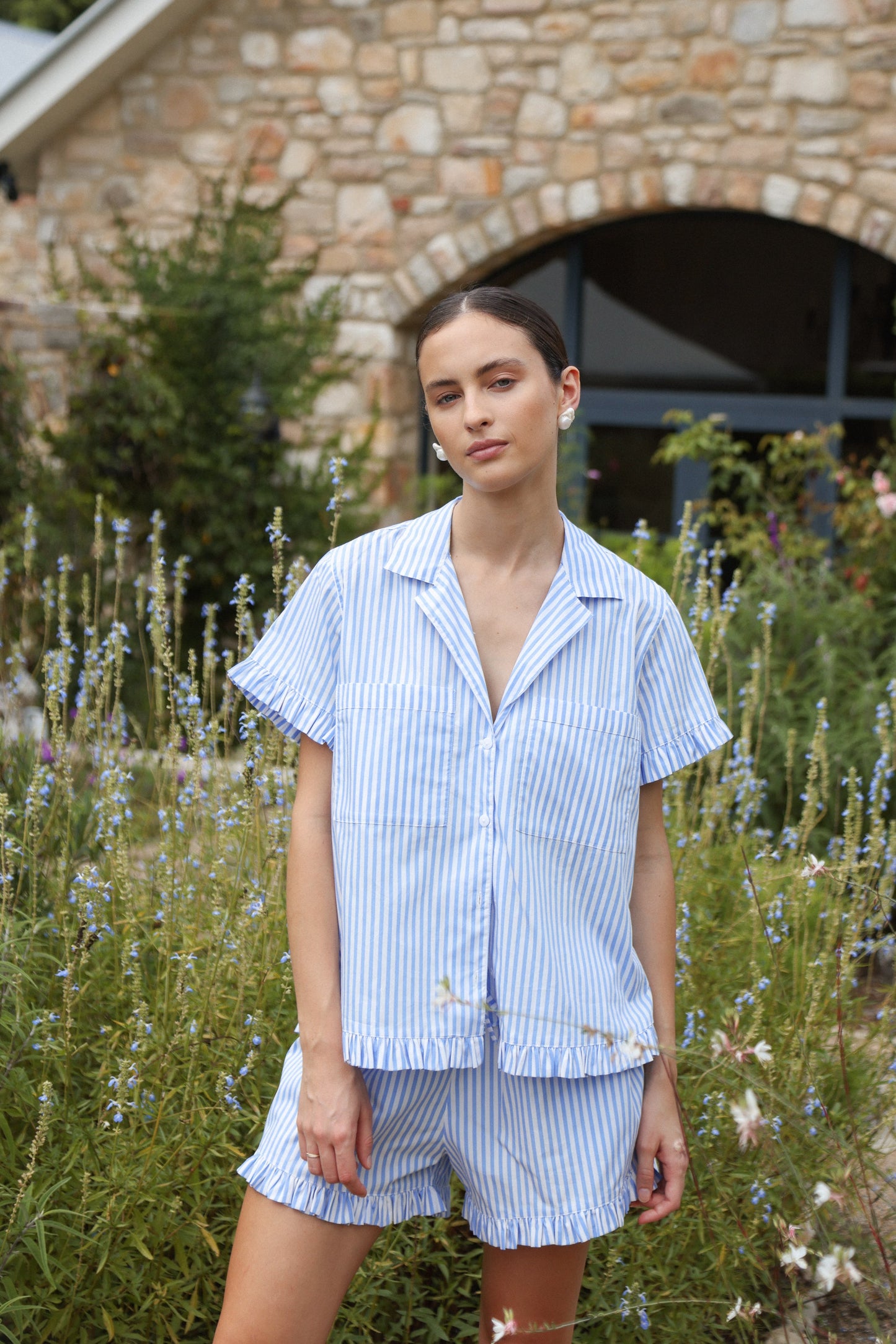 Felicity Frill Set - Pinstripe Blue