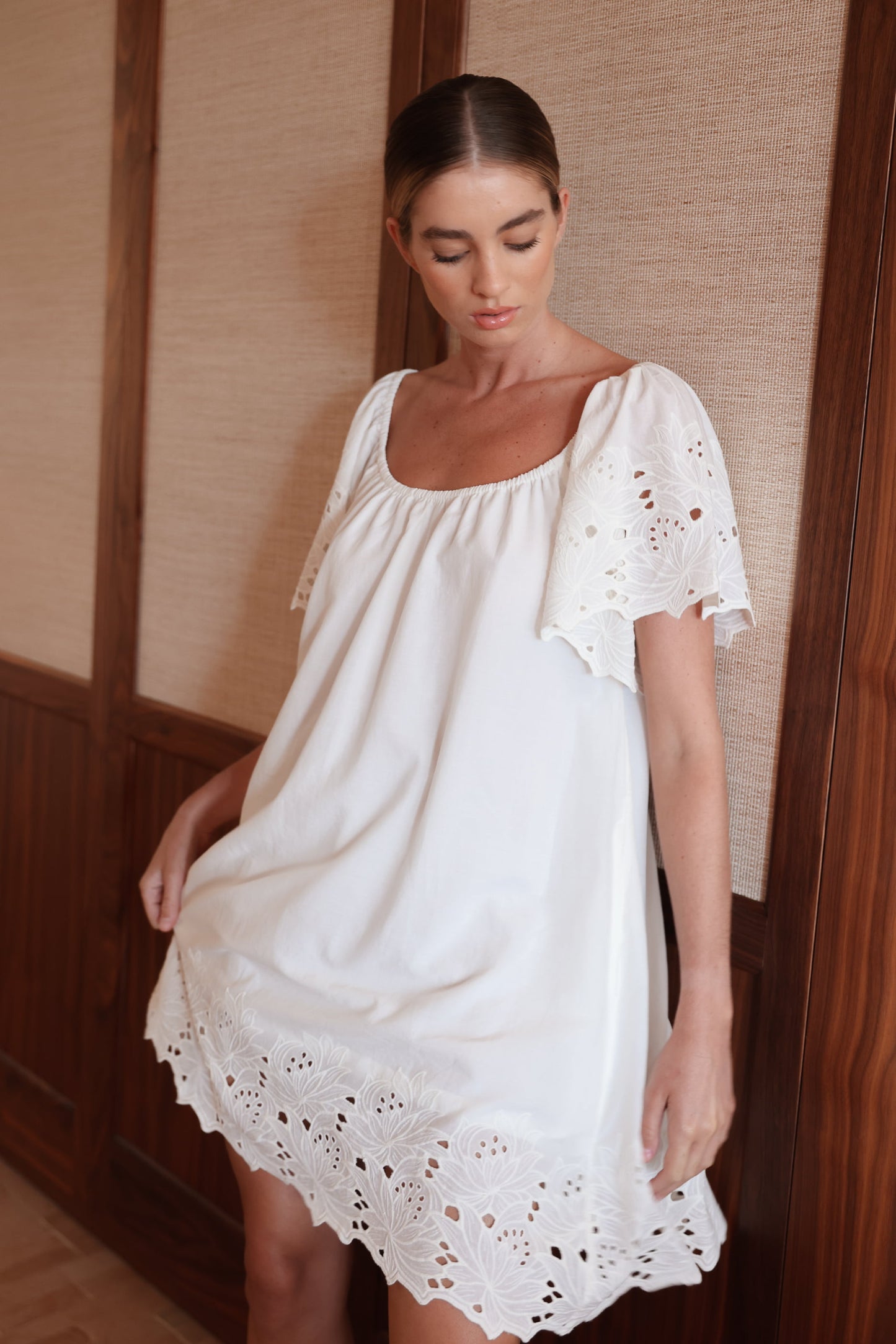 Betty Lounge Dress - Cotton Embroidery - Vanilla