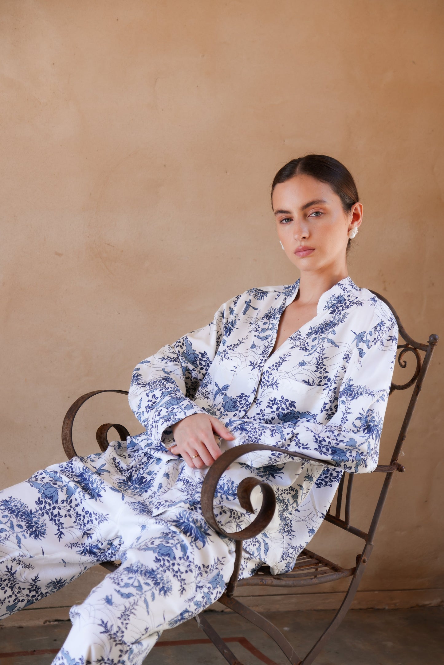 Maggie Pyjama Set - Long - Summer Toile - Aegean Blue