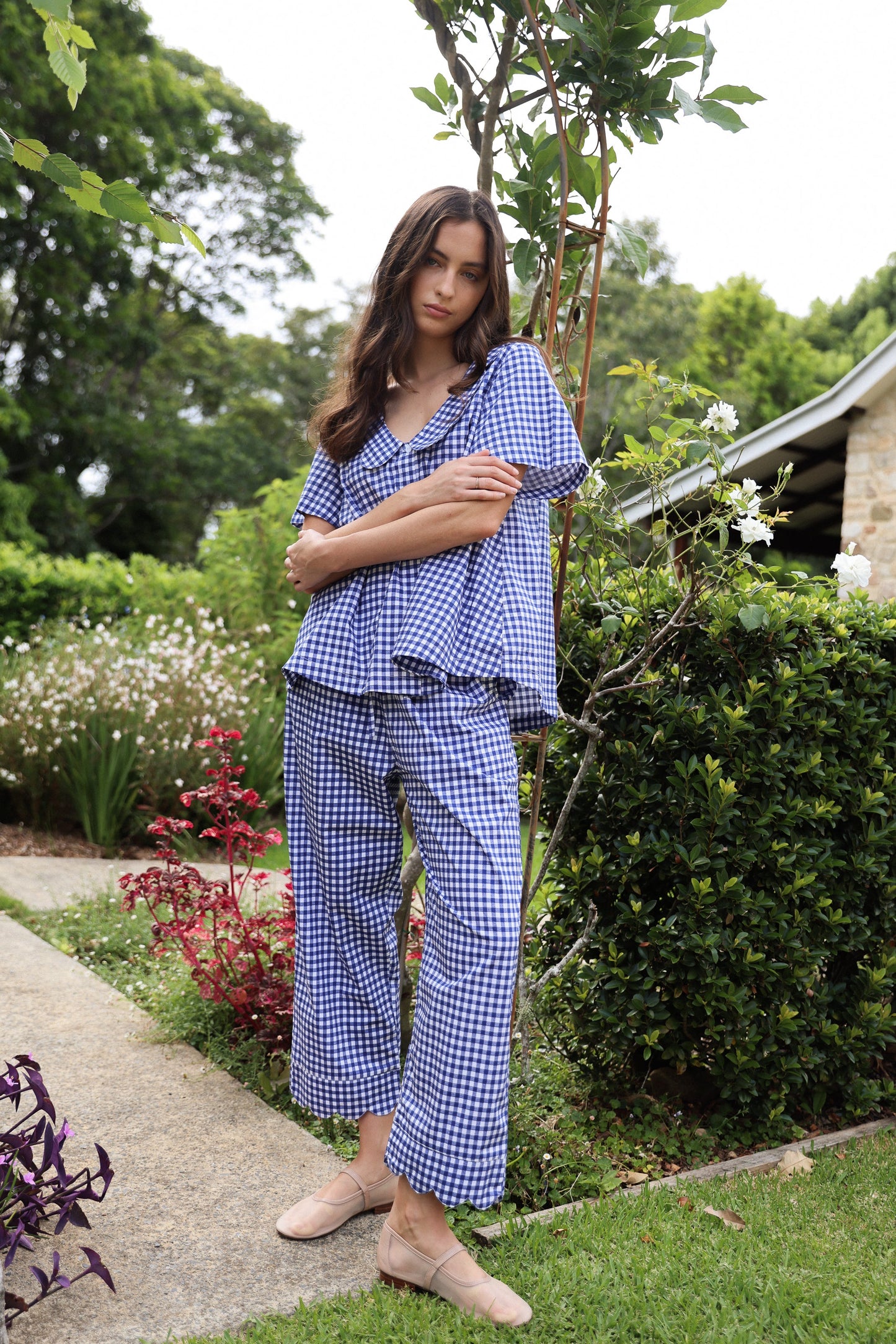 Penelope Sleep Set - Pants - Gingham - Navy