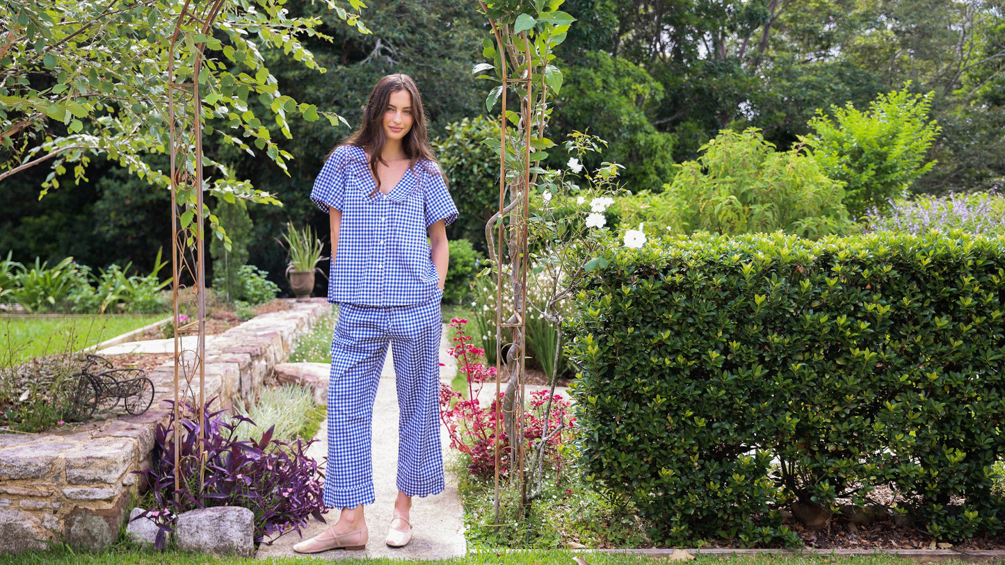 Penelope Sleep Set - Pants - Gingham - Navy