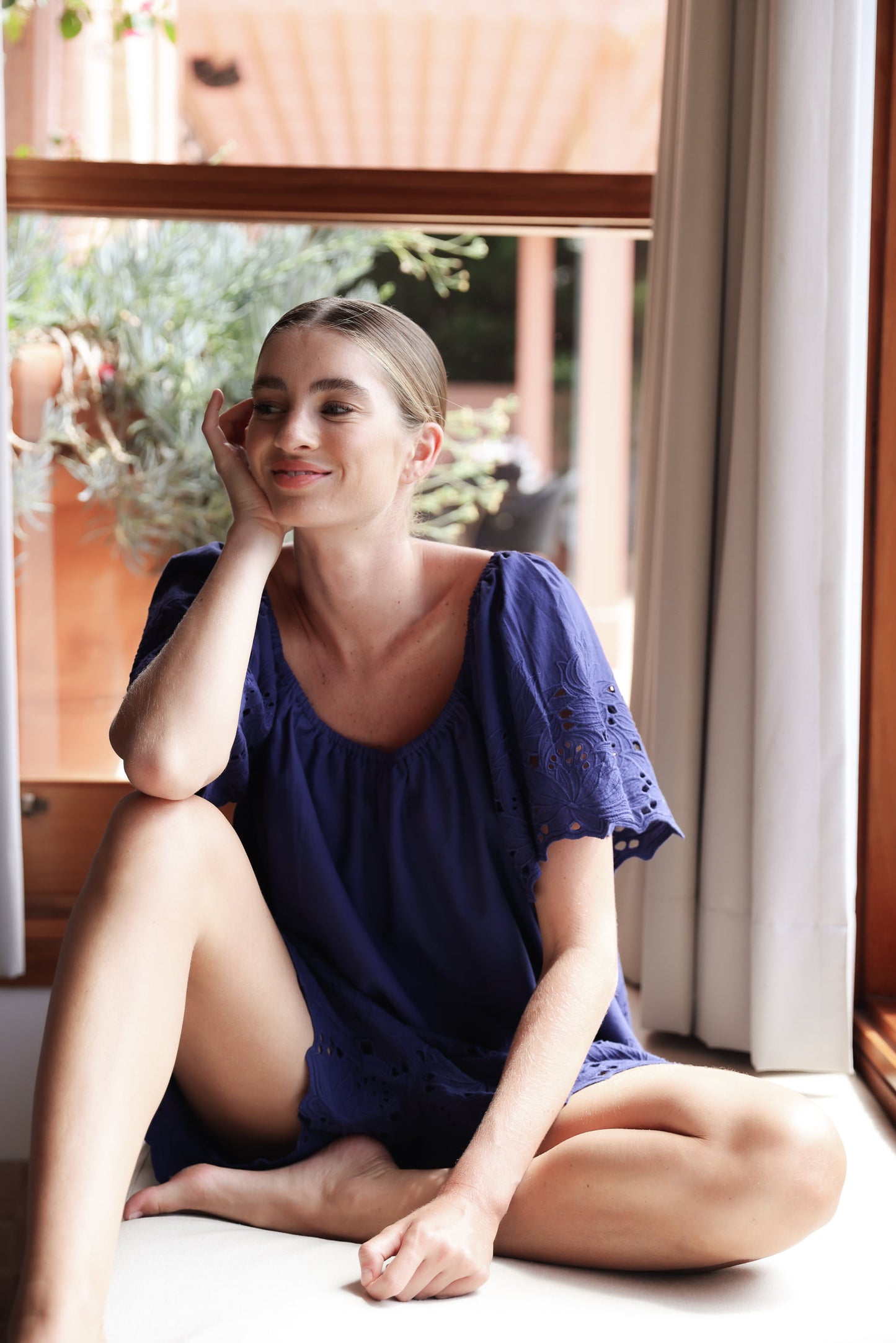 Betty Lounge Set - Cotton Embroidery - Twilight Blue