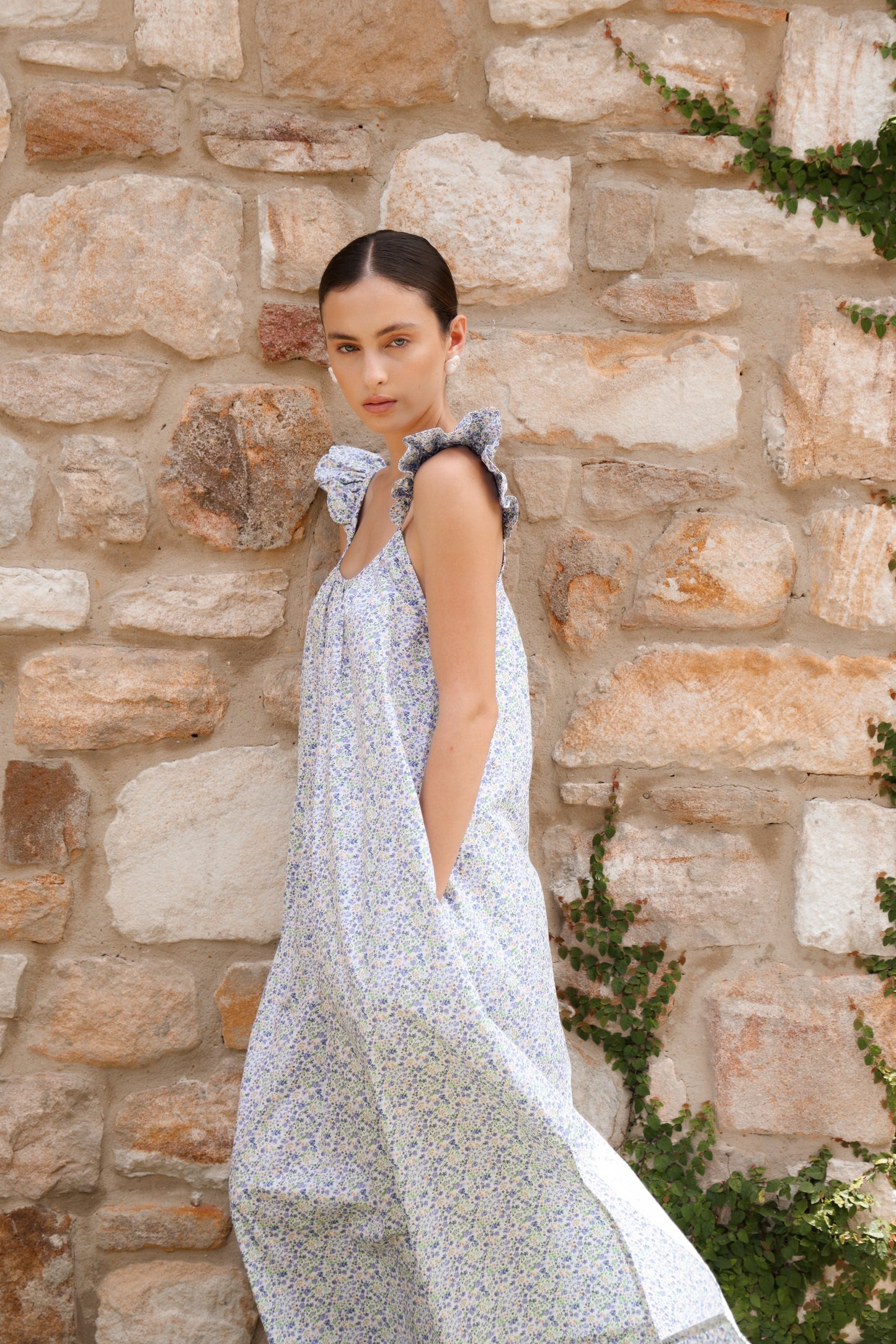 Indah Wing Nightie - Long - Floret Blue