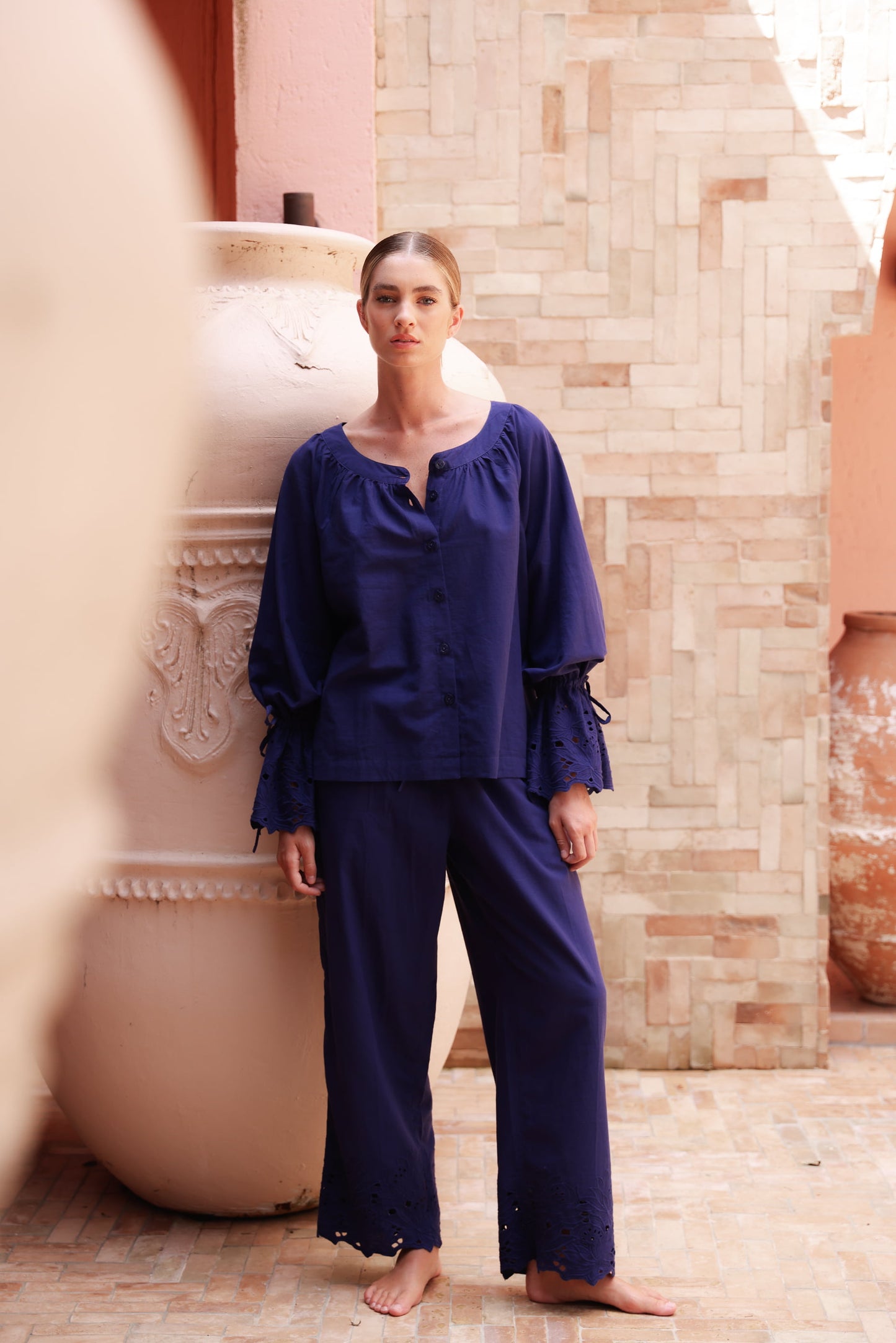 Claire Lounge Set - Cotton Embroidery - Twilight Blue