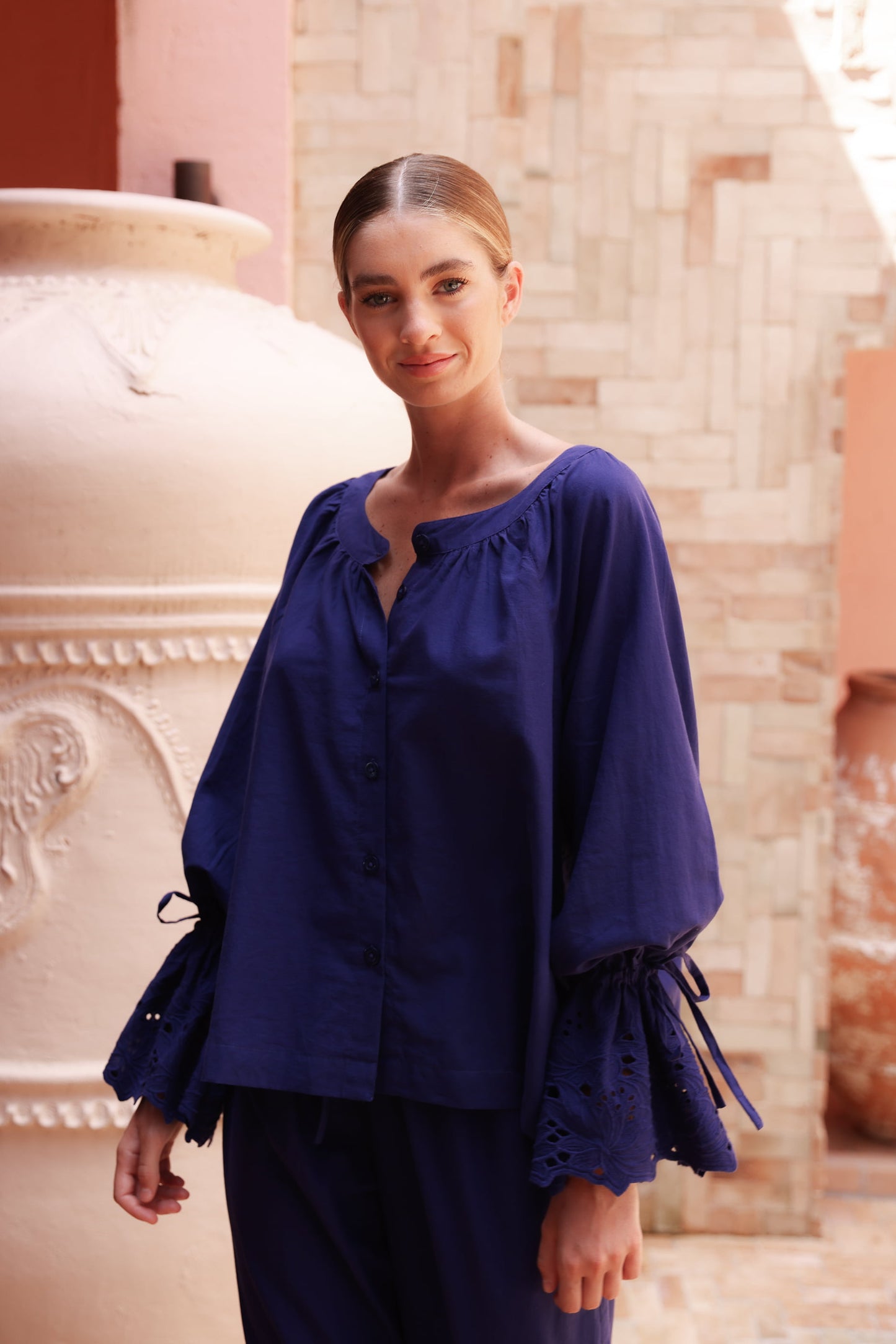 Claire Lounge Set - Cotton Embroidery - Twilight Blue