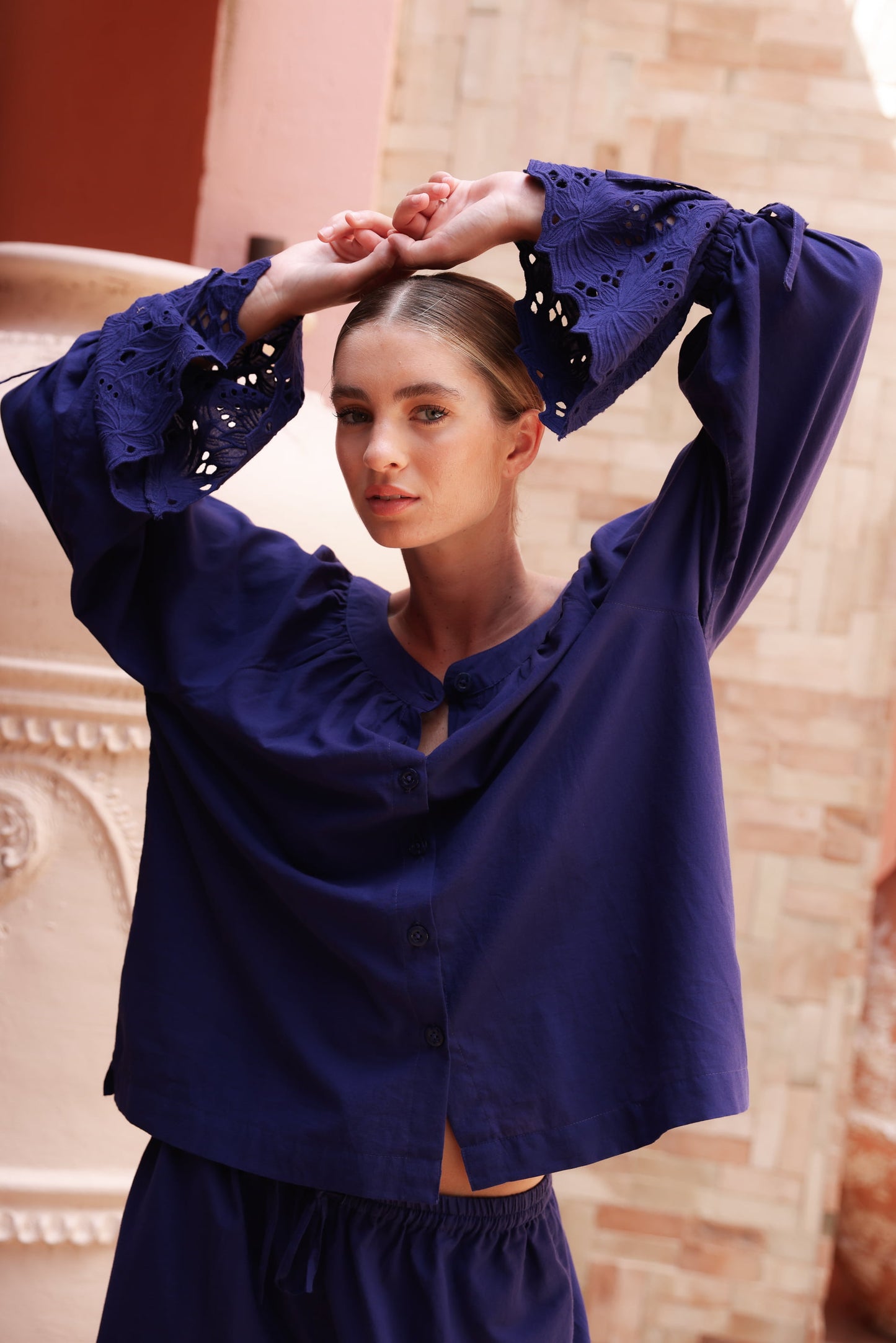 Claire Lounge Set - Cotton Embroidery - Twilight Blue
