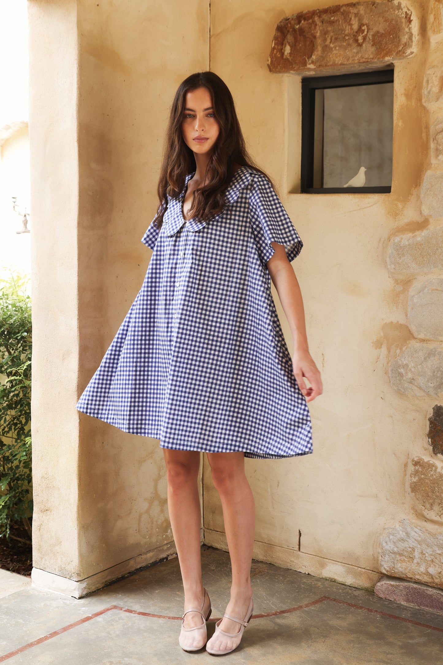 Penelope Lounge Dress - Gingham - Navy