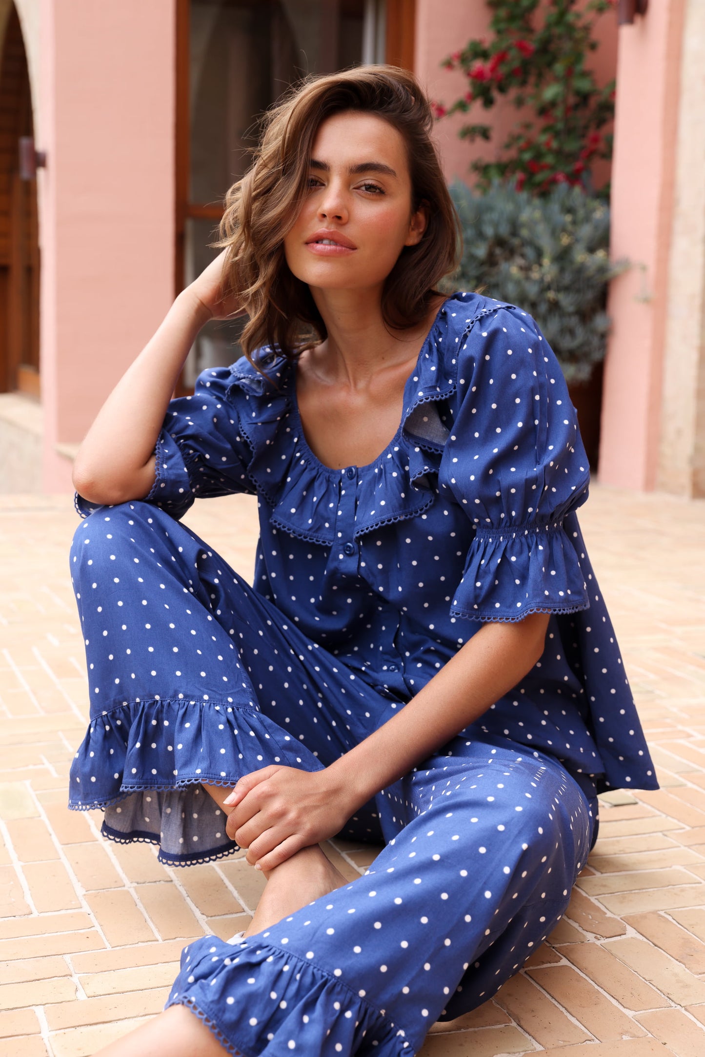 Jemima Sleep Set - Pants - ECOVERO™ - Indigo Dot