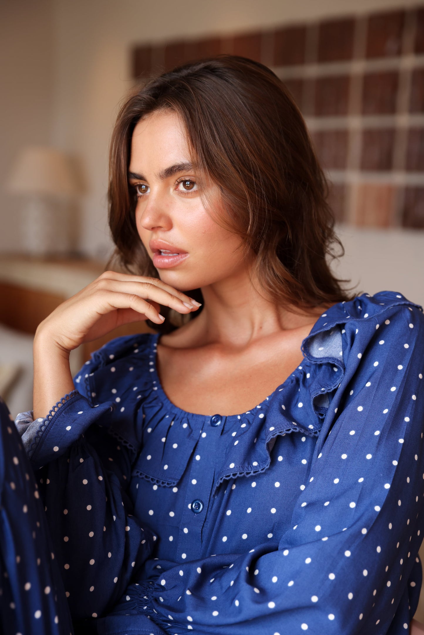 Jemima Nightie - ECOVERO™ - Indigo Dot