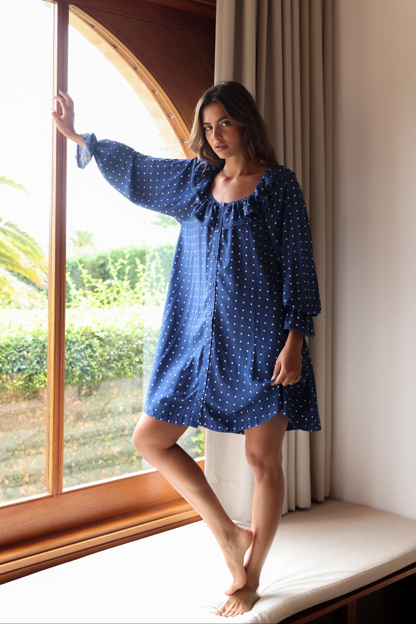 Jemima Nightie - ECOVERO™ - Indigo Dot