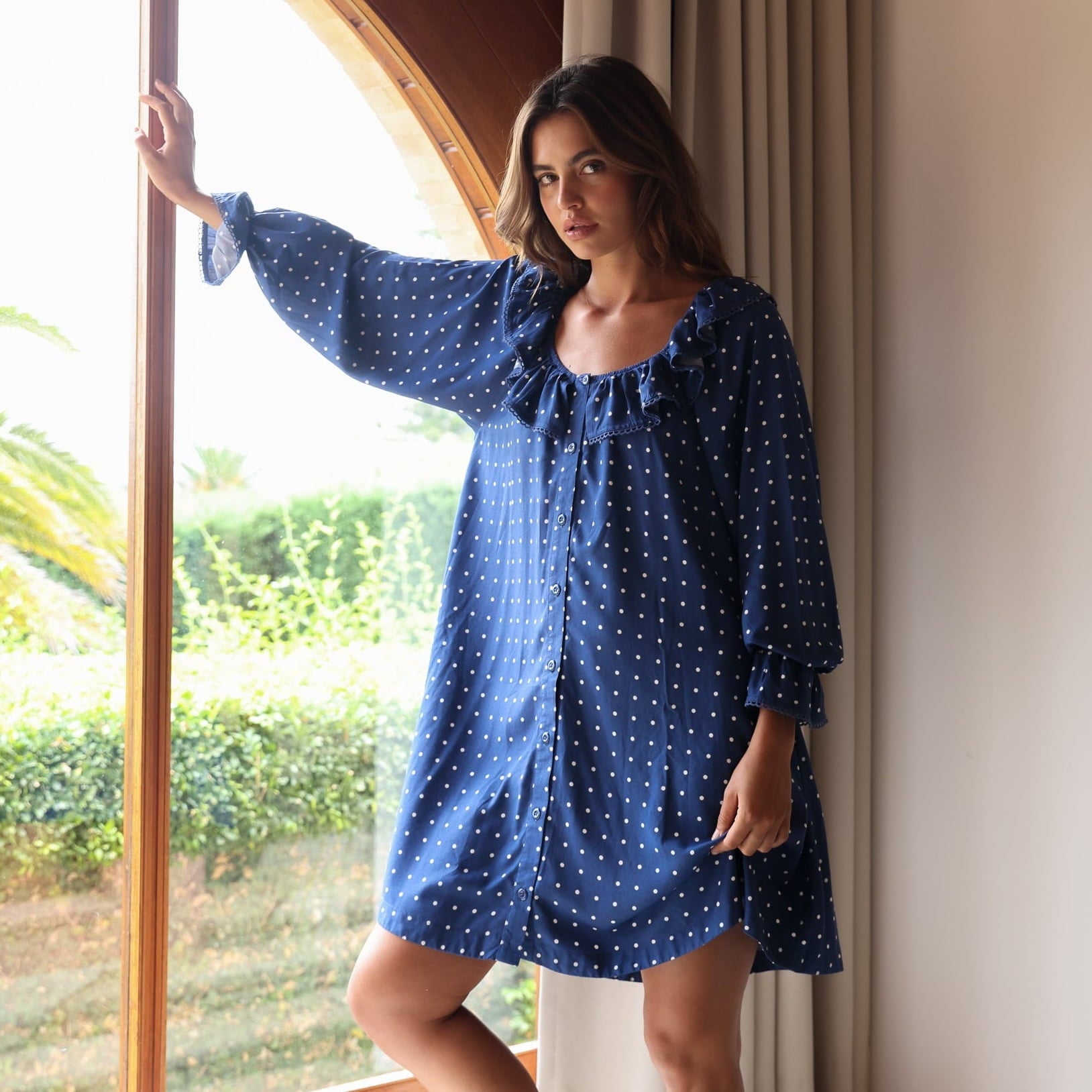 Piyama Jemima Nightie - ECOVERO™ - Indigo Dot — view 7