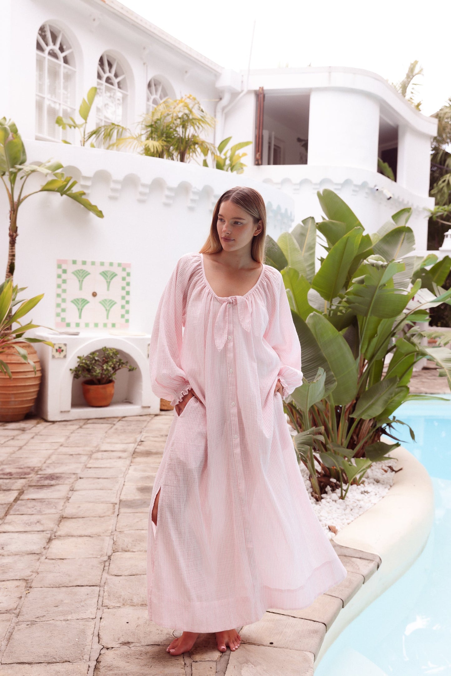 Heidi Resort Dress - Cotton - Stripe Pink