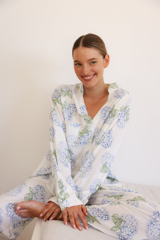 Maggie Pyjama Set - Long - Hydrangea Blue