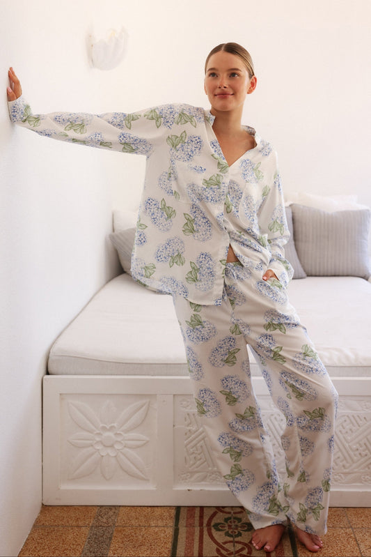 Maggie Pyjama Set - Long - Hydrangea Blue