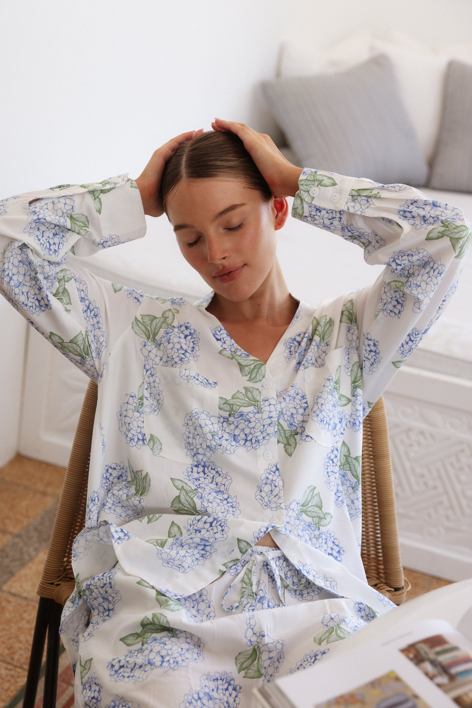 Piyama Maggie Pyjama Set - Long - Hydrangea Blue — front view