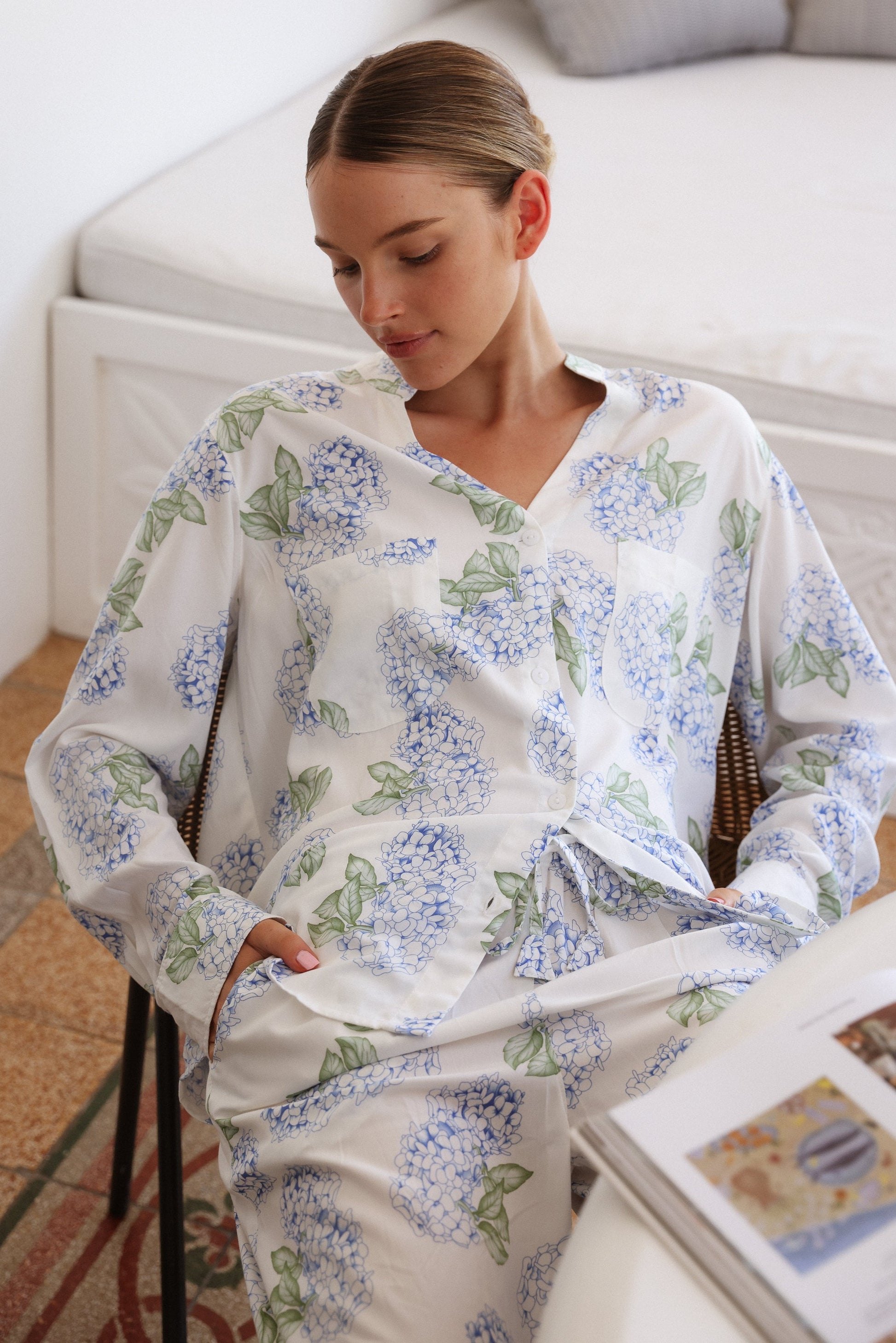 Piyama Maggie Pyjama Set - Long - Hydrangea Blue — view 8