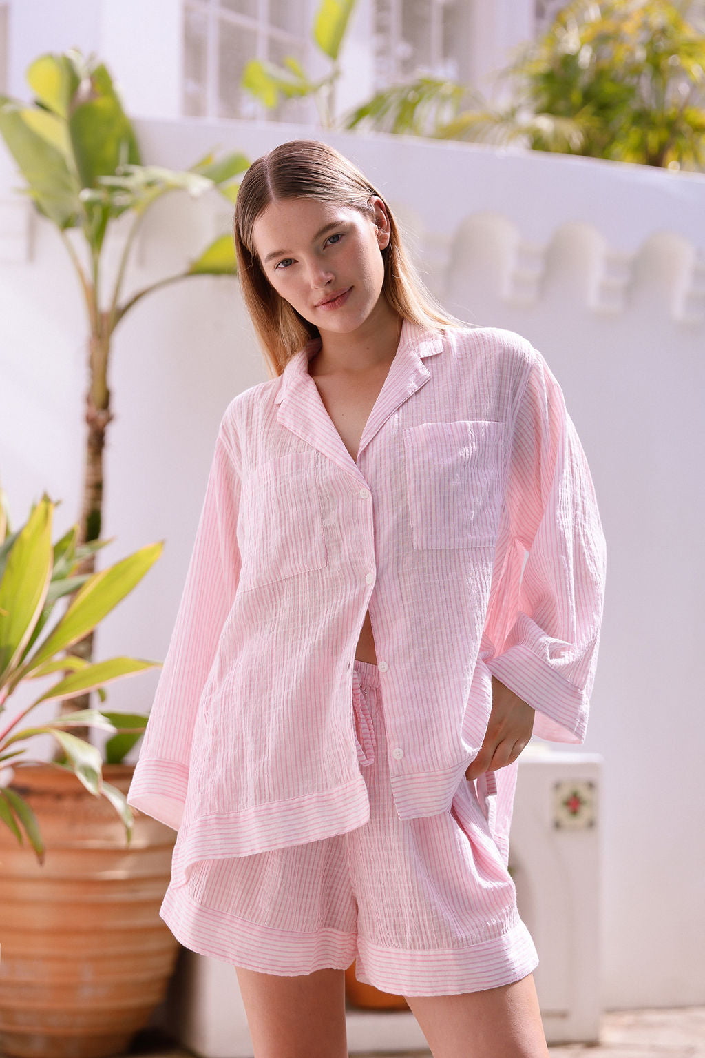 Peta Resort Set - Cotton - Pink Stripe