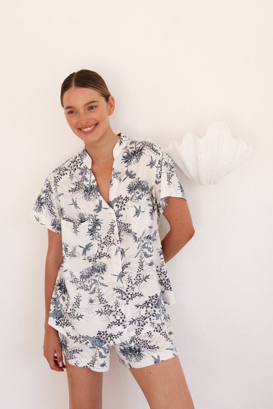 Maggie Pyjama Set - Summer Toile - Aegean Blue