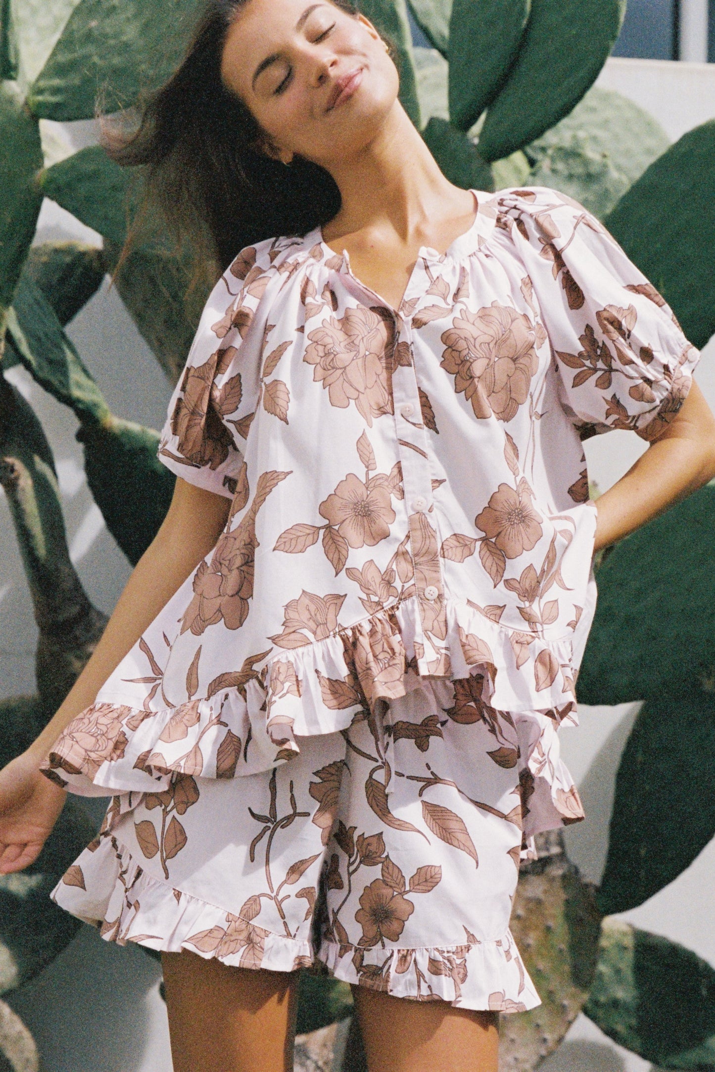 Sophie Sleep Set - Cotton Modal - Romantic Floral Toffee