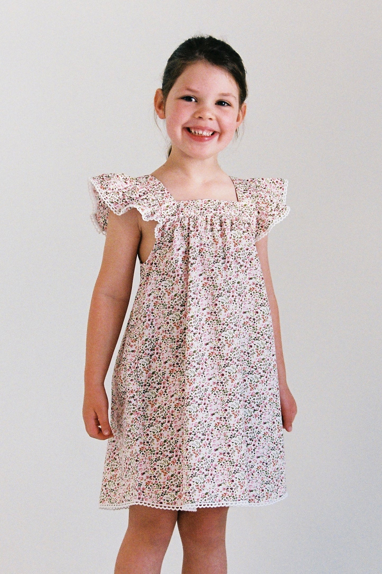 Girls Harriet Lounge Dress - Cotton - Floret Pink + Trim