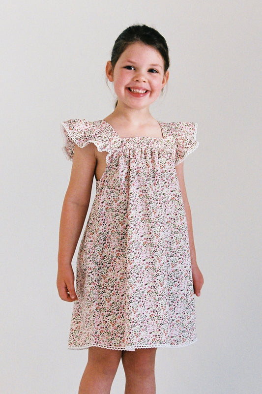 Girls Harriet Lounge Dress - Cotton - Floret Pink + Trim