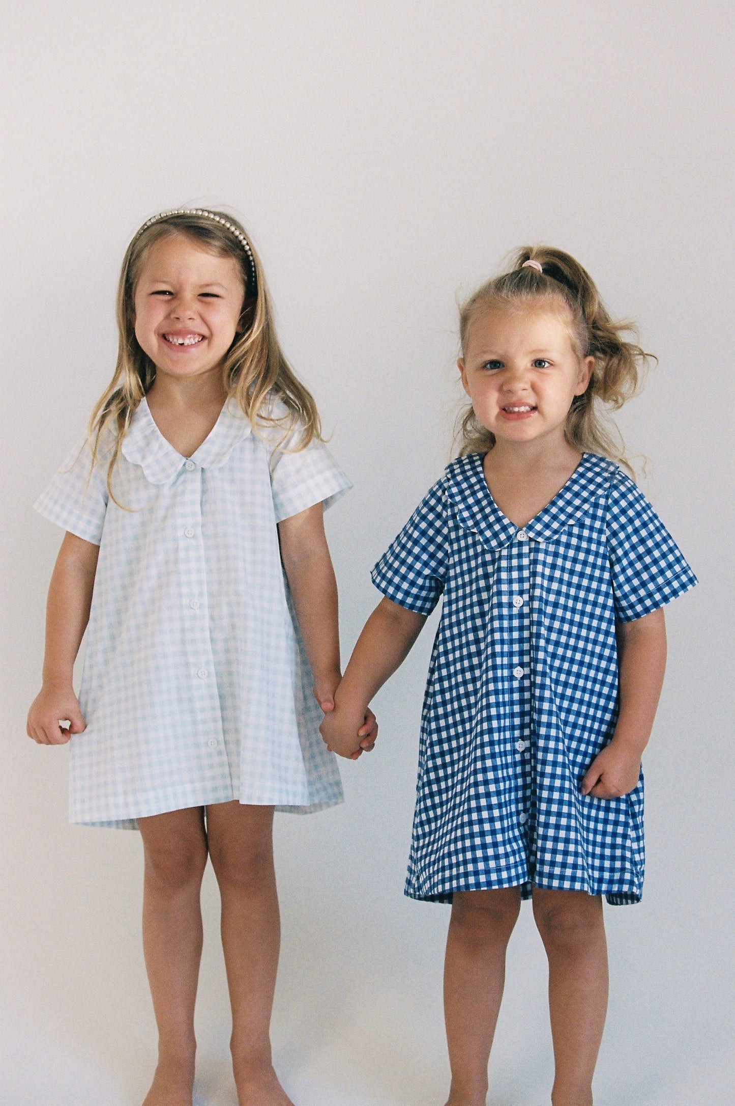 Girls Penelope Lounge Dress - Gingham Navy Blue