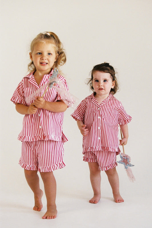 Girls Felicity Frill Set - Pinstripe Cherry