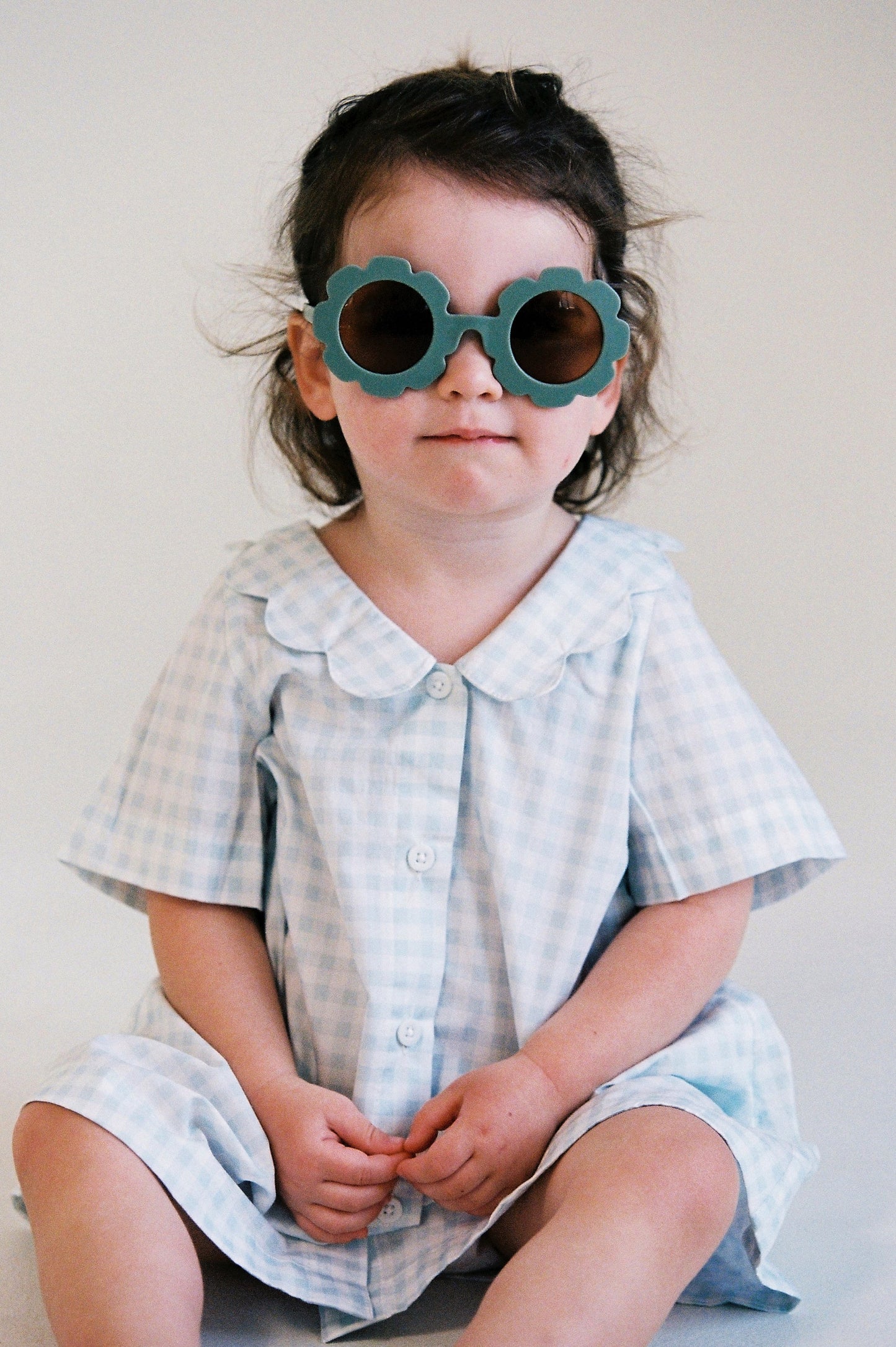 Girls Penelope Lounge Dress - Gingham Pale Blue