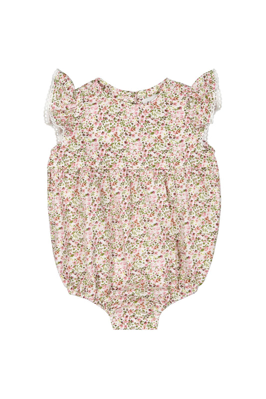 Baby Girls Romper - Cotton - Floret Pink + Trim