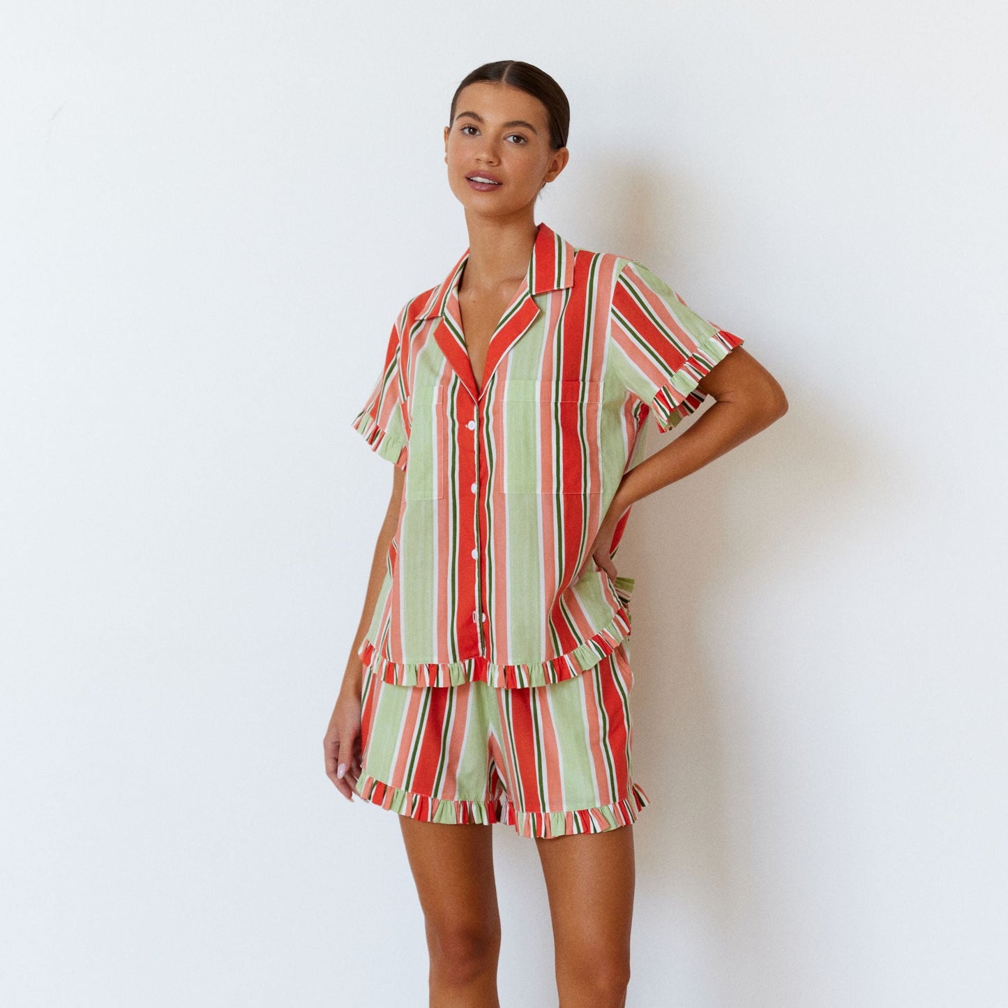 Felicity Frill Set - Cotton Modal - Holiday Stripe