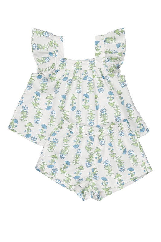 Girls Harriet Set - Cotton - Lotus Flower - Blue