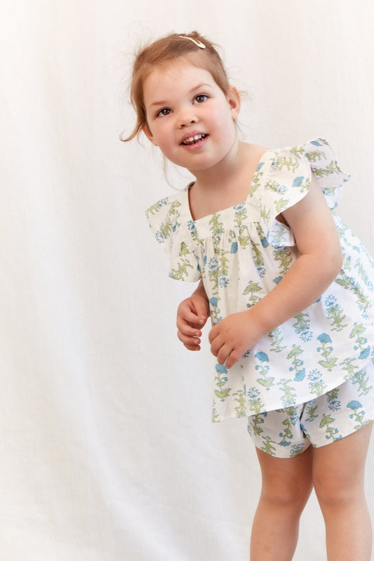 Girls Harriet Set - Cotton - Lotus Flower - Blue