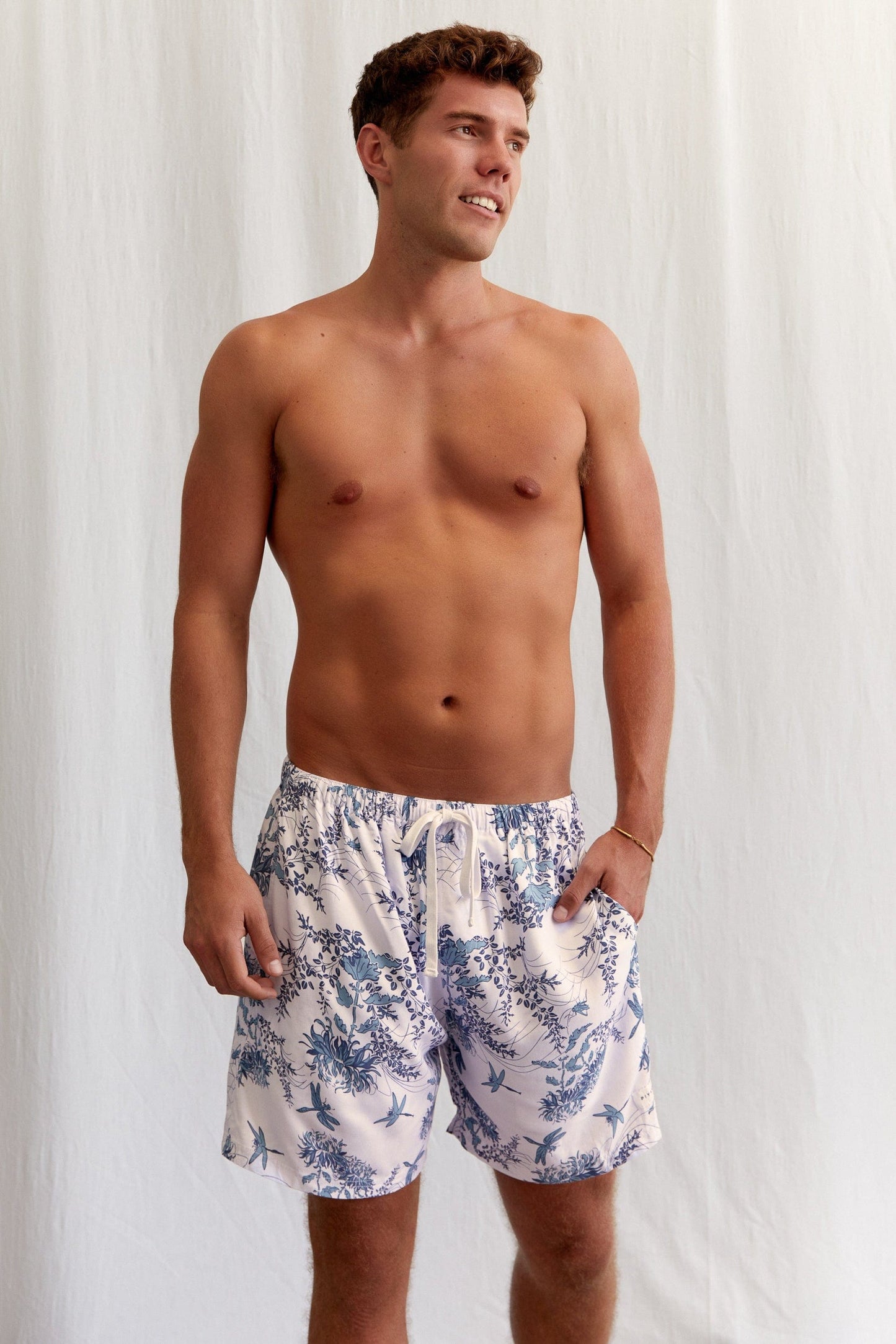 Mens Boxer Shorts - Summer Toile - Aegean Blue
