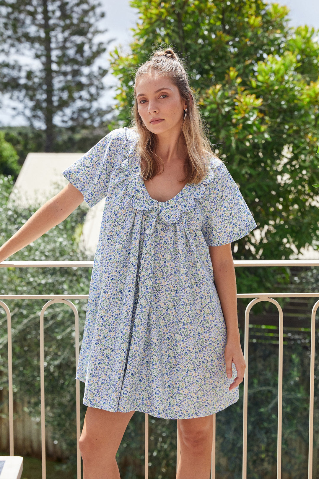 Penelope Lounge Dress - Cotton - Floret Blue – Piyama