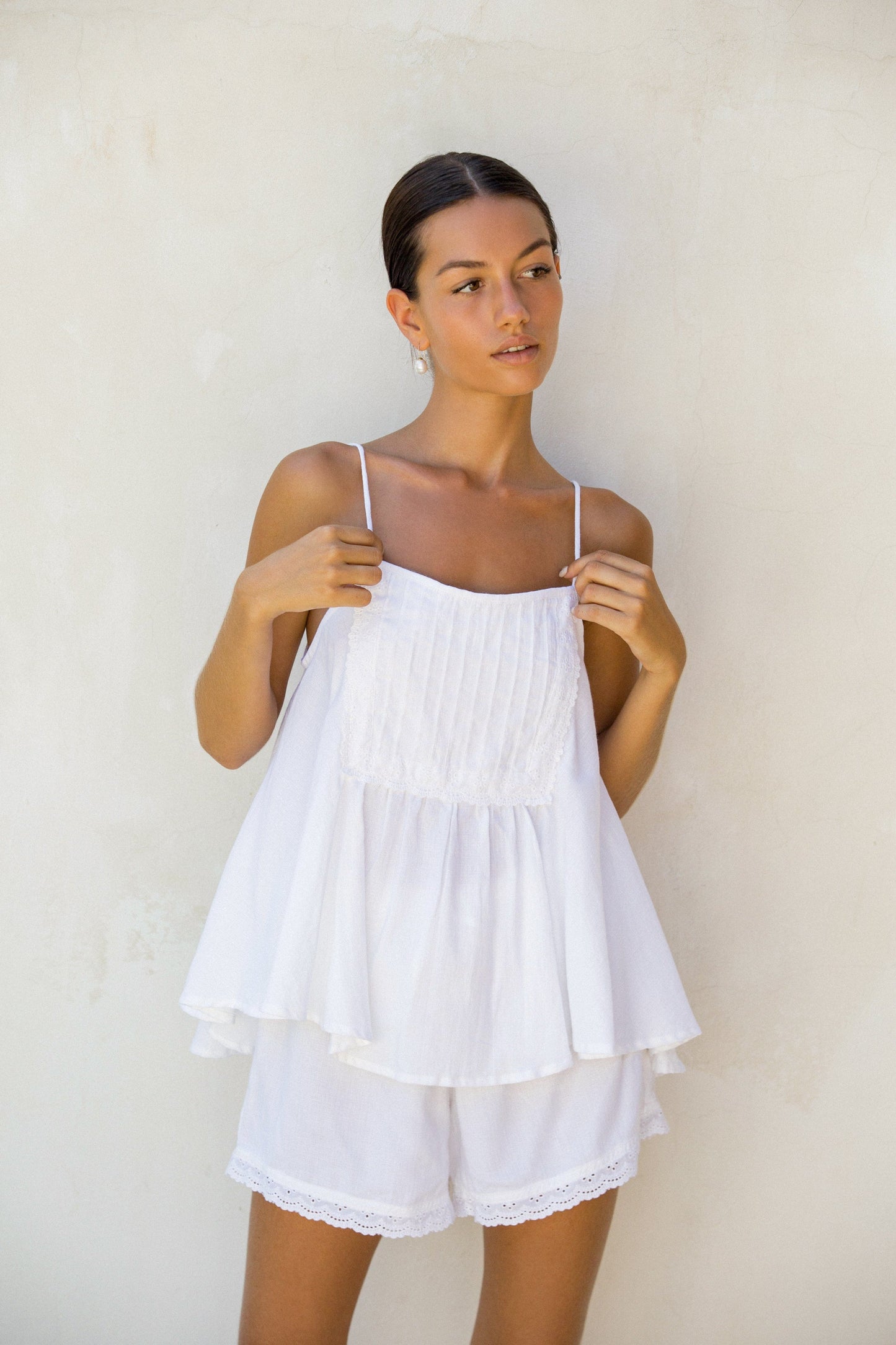 Lydia Sleep Set - Lyocell Linen - Coconut + Daisy Trim