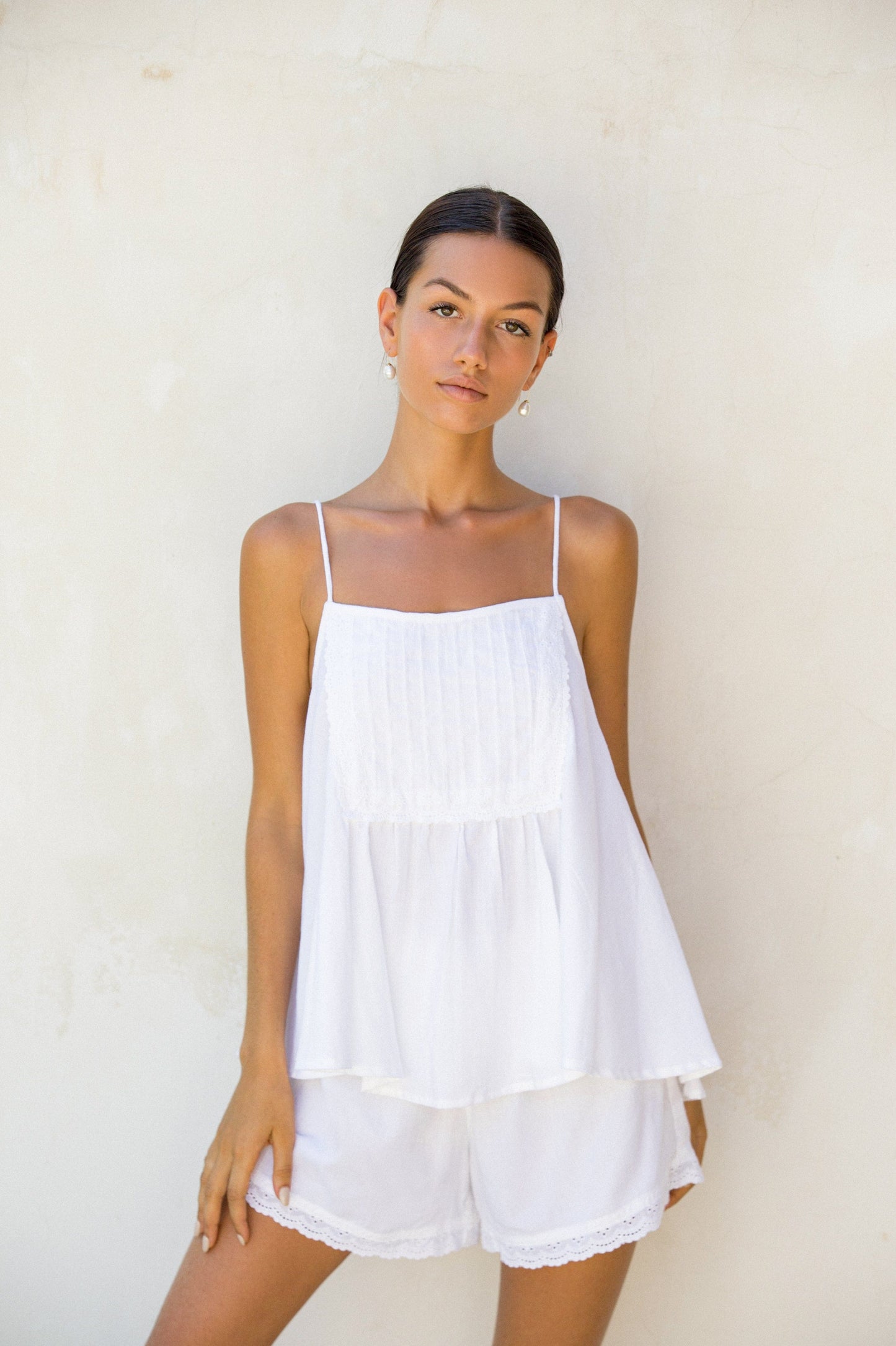 Lydia Sleep Set - Lyocell Linen - Coconut + Daisy Trim